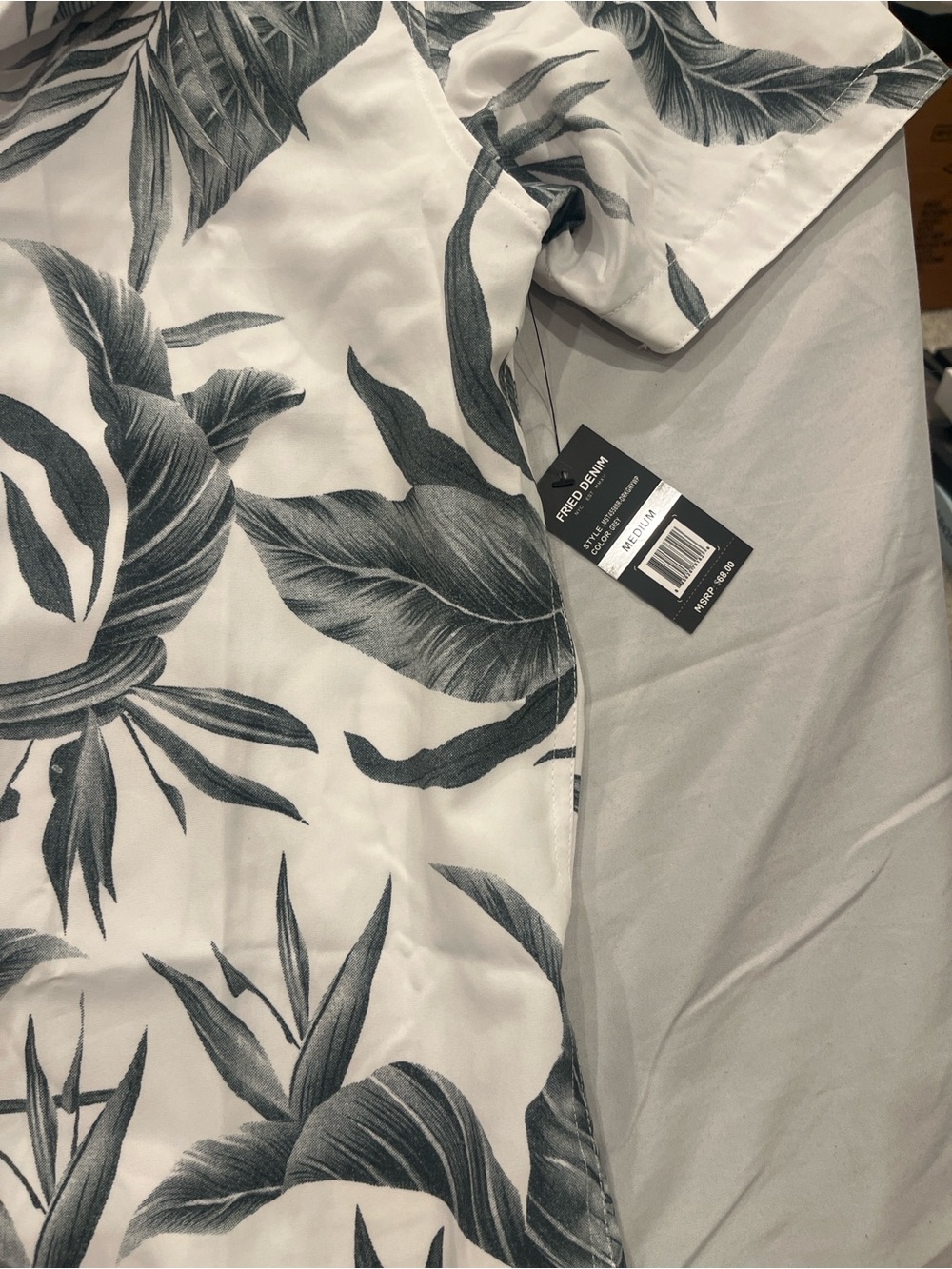Fried Denim White Tropical Print Short-Sleeve Button-Down Shirt